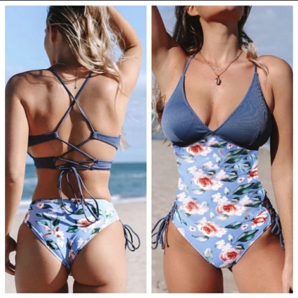 NWT Blue Halter Crisscross Swimsuit